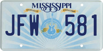 MS license plate JFW581