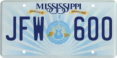 MS license plate JFW600