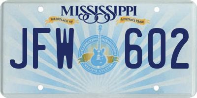 MS license plate JFW602