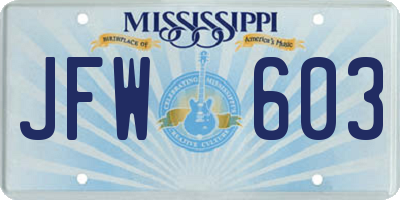 MS license plate JFW603