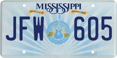 MS license plate JFW605