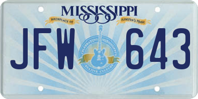 MS license plate JFW643