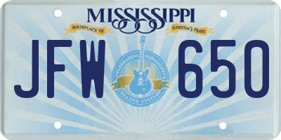 MS license plate JFW650