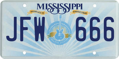 MS license plate JFW666