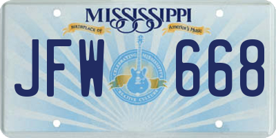 MS license plate JFW668
