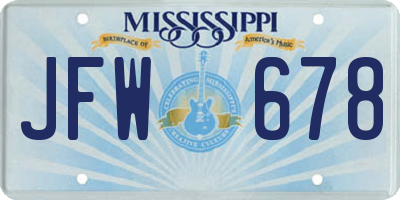 MS license plate JFW678