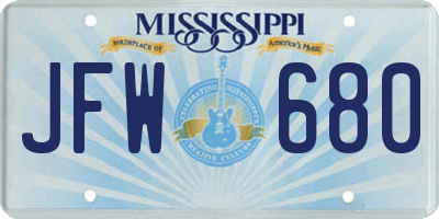 MS license plate JFW680
