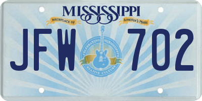 MS license plate JFW702