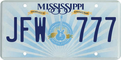 MS license plate JFW777