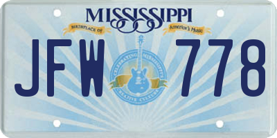 MS license plate JFW778