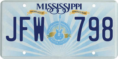 MS license plate JFW798