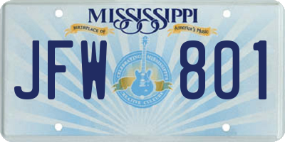 MS license plate JFW801