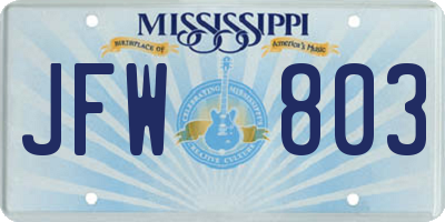 MS license plate JFW803