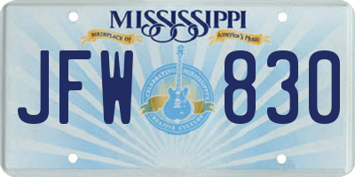 MS license plate JFW830