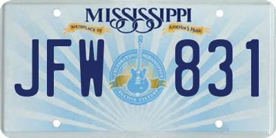 MS license plate JFW831