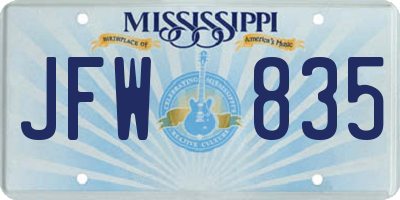 MS license plate JFW835