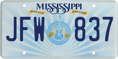 MS license plate JFW837