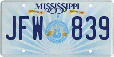 MS license plate JFW839