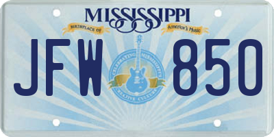 MS license plate JFW850