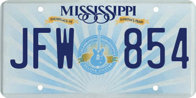 MS license plate JFW854