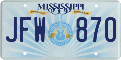 MS license plate JFW870