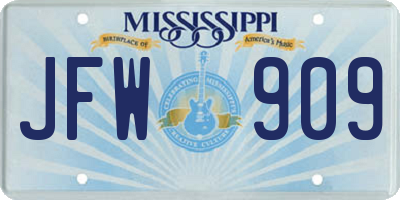 MS license plate JFW909