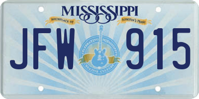 MS license plate JFW915