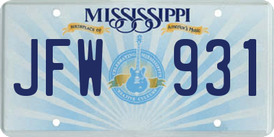 MS license plate JFW931