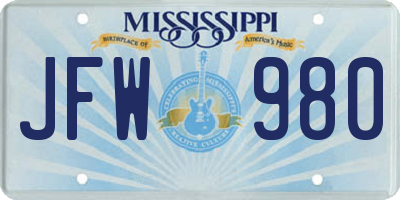 MS license plate JFW980