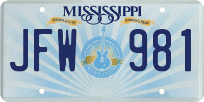 MS license plate JFW981