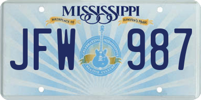 MS license plate JFW987