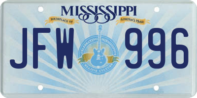 MS license plate JFW996