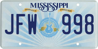 MS license plate JFW998