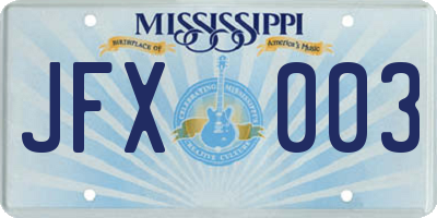 MS license plate JFX003