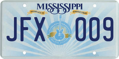 MS license plate JFX009