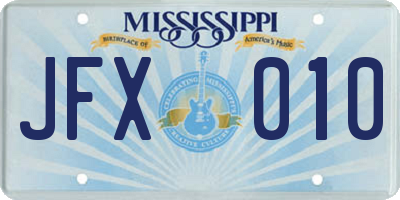MS license plate JFX010
