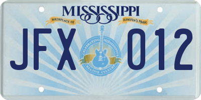 MS license plate JFX012