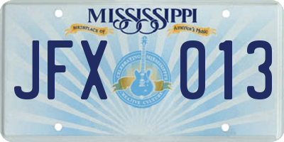 MS license plate JFX013