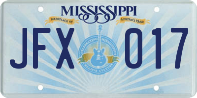 MS license plate JFX017