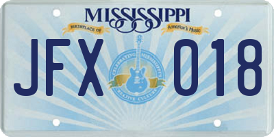 MS license plate JFX018