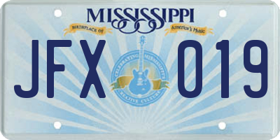 MS license plate JFX019