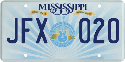 MS license plate JFX020