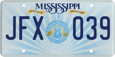 MS license plate JFX039