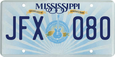 MS license plate JFX080