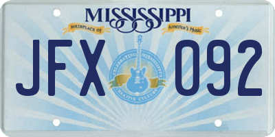 MS license plate JFX092