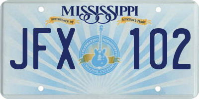 MS license plate JFX102