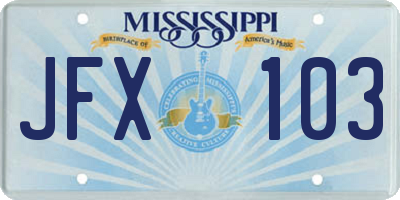 MS license plate JFX103
