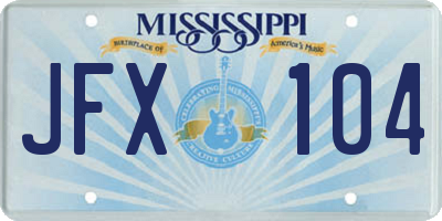 MS license plate JFX104