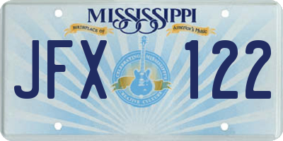 MS license plate JFX122