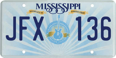 MS license plate JFX136